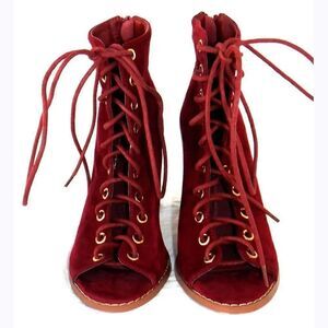 Cranberry red Gladiator peep toes chunky heels
